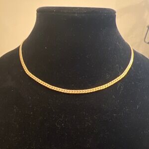 Vtg Avon Gold Tone Flat Curb Chain Necklace 17 Inch 1980s Minimalist Choker